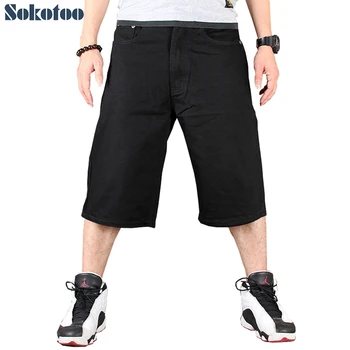 Sokotoo Vyrų hip-hop gryna juoda medvilnės džinsinio šortai Hiphop streetwear riedlentė plius didelis didelis dydis laisvi džinsai