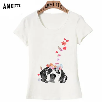 Prancūzų Buldogas kyšantį Print T-Shirt Ameitte Vasaros Mados Moterų marškinėliai Gėlių Šuo Dizaino Laisvalaikio Viršūnes Tees Mergina Trumpas Rankovės