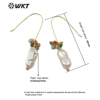 WT-E577 natūralių gėlavandenių perlų Auskarai, lašo forma, spalvinga, akmens ir aukso granulių Auskarai lady vasaros sea pearl beach Jewelrys