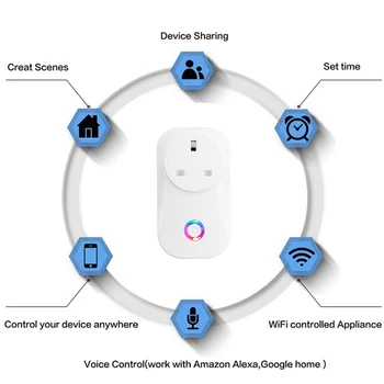Tuya WIFI Smart Lizdas Smart Plug UK Plug (10A Nuotolinio Valdymo Alexa, Google pradžia Energijos Monitorius