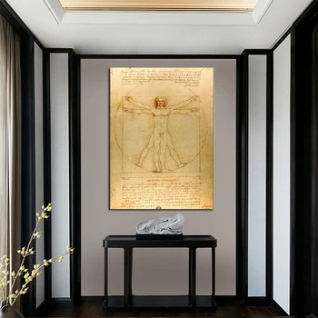 OUCAG Klasikinis Vitruvian Man, Pagal Leonardo Da Vinci Sienos Plakatas Studijuoti Žmogaus Drobės Plakatas, Tapyba Nuotraukų Dekoravimo Namų Dekoro