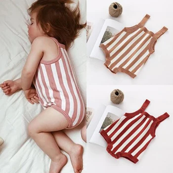 Baby Girl Bodysuit pavasario Kombinezonas Skirtas Naujagimiui Rankovės Jumpsuits Dryžuotas Megztiniai Bamblys, Vaikams, Kombinezonas Drabužius 2018 Bodysuit