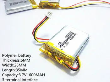 3pin jungtis, 3,7 V thium polimero baterijos 602535 600MAH video recorder 388