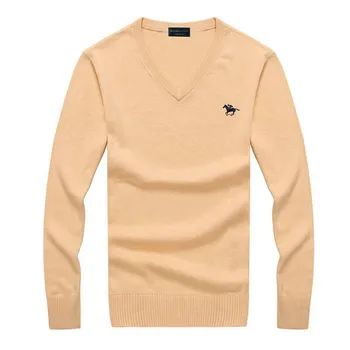 2019 Naujas Išsiuvinėtu logotipu Polo Megztiniai Vyrų Megztinis Vientisų Spalvų Slim Fit Džemperiai Knitred V Kaklo Rudens Stiliaus Atsitiktinis Vyrų Drabužiai