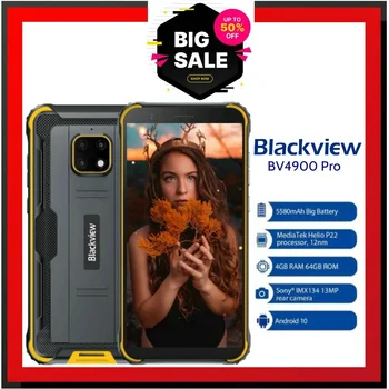 BV4900 Pro Mobiliojo Telefono IP68 Tvirtas Telefonas, 4GB 64GB Octa Core Android 10 Vandeniui Blackview 5580mAh NFC 5.7 colių 4G mobilusis telefonas