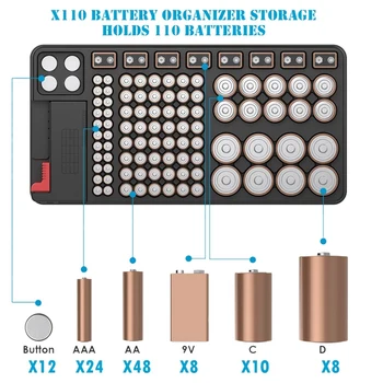 Powerlion Baterija Rūšiavimo Dėžutė, Baterija Detektorius, Tinka AAA, AA, C, D, 9V ir Mygtukas Baterijos Laikymo Dėžutė Gali Turėti 110 Batterie