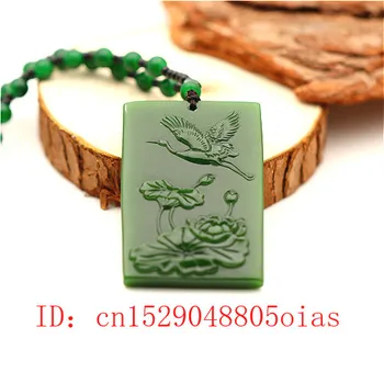 Natūrali Žalioji Kinijos Jade Lotus Krano Pakabukas Karoliukai Karoliai Mados Žavesio Žadeito Papuošalų, Išraižytas Amuletas Dovanas Moterims Vyrai