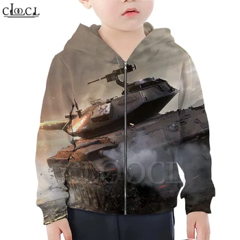 CLOOCL Vaikams Žaidimai, World of Tanks Užtrauktukas Hoodies 3D Spausdinimo Berniukas Mergaitė Vaikai Užtrauktuką Gobtuvu Atsitiktinis Mados Viršūnes Streetwear