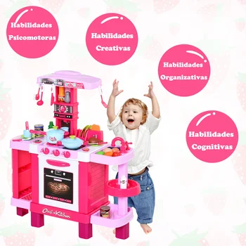 HOMCOM virtuvės žaislų Rinkinys vaikams nuo 3 metų amžiaus, išsilavinimo anksti vaidmenų žaidimai su 38 pridedami priedai rožinė