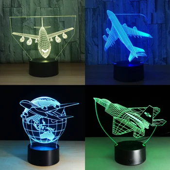 Jutiklinis Nuotolinio Valdymo lėktuvų 3D Šviesos diodų (LED Stalo Lempa Optinė Iliuzija Lemputė Naktį Šviesa 7 Spalvas, Nuotaikas Lempa USB Lempa