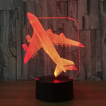 Jutiklinis Nuotolinio Valdymo lėktuvų 3D Šviesos diodų (LED Stalo Lempa Optinė Iliuzija Lemputė Naktį Šviesa 7 Spalvas, Nuotaikas Lempa USB Lempa