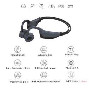 IPX8 Vandeniui Ausines Bluetooth 5.0 Kaulais Belaidė laisvų Rankų įranga įmontuota 16 GB Atminties Kortelė Mic Sporto Ausinės Ausinių