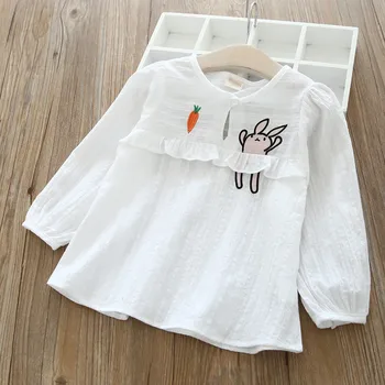2019 naujas mielas vaikų marškinėliai pavasarį ir rudenį girls cartoon siuvinėjimo lėlės viršūnes kūdikių vaikams ilgomis rankovėmis nėrinius, drabužių