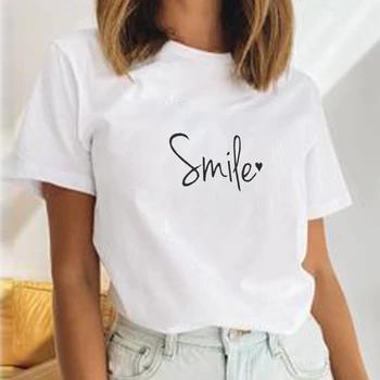 Kawaii moteriški marškinėliai Laišką Išspausdinti O-kaklo korėjos Trumpas Rankovės Viršuje 2021 Naujas Mados Pavasario Vasaros Moterų Pagrindinis Moterims T-shirt
