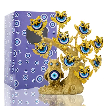 H&D turkijos Mėlyna Blogio Akių Aukso Dirbtinis Medis su Pelėda Figūrėlės Namų Dekoracijas Showpiece Sėkmės Apsaugos Dovana