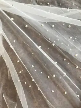 Vienu Sluoksniu, Vestuvių Šydas, 3m X3.5m Perlai Nuotakos Šydu Ilgai Glude Kristalai Katedra Su Metalo Šukos Originalus Champange Nuotakos Vualiai