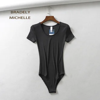 BRADELY MICHELLE 2019 Seksuali Moteris Slim Trumpas Rankovėmis Giliai O-kaklo Viršūnes Bodysuits moterų rompers streetwear Jumpsuits