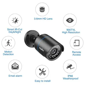 SANNCE 900TVL Kulka Saugumo Kameros IP66 atsparus oro Stebėjimo Kameros, Patalpų Lauko 30m Naktinis Matymas su Smart IR