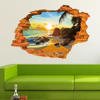 3D Paplūdimio Saulės Lipdukai, Decal Meno Veidrodžiai, Vinilo Sienos Lipdukas Namo Kambaryje 