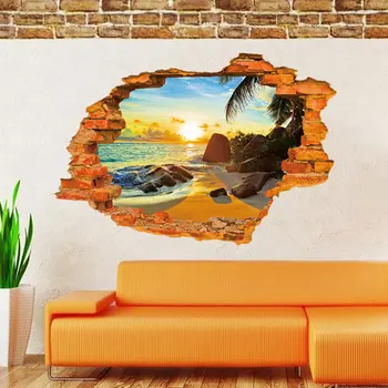 3D Paplūdimio Saulės Lipdukai, Decal Meno Veidrodžiai, Vinilo Sienos Lipdukas Namo Kambaryje 