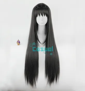 Anime Puella Magi Madoka Magica Perukai Ilgi Tiesūs Juoda Akemi Homura Cosplay Perukas + Hairband