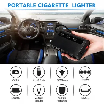 180W Cigarečių Degiklio Splitter 4 USB 3 Cigarų Žiebtuvėlio lizdą LED skaitmeninis displėjus, Automobilinis Įkroviklis su Voltmeter 12-24V transporto priemonėms