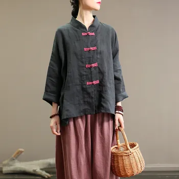 Johnature Rudens Derliaus Marškinėliai Moterims Stovėti Vientisos Spalvos Palaidinės 2020 Naują Rudenį Ramės (Kiniškosios Dilgėlės) Kinų Stiliaus Aukštos Kokybės Moterų Marškiniai