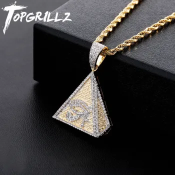 TOPGRILLZ Hip-Hop, Padengtą Aukso Spalvos Egipto Piramidės Akis Horo Pakabukas Karoliai Lediniame Iš Micro Asfaltuotas Cirkonis Žavesio Papuošalai