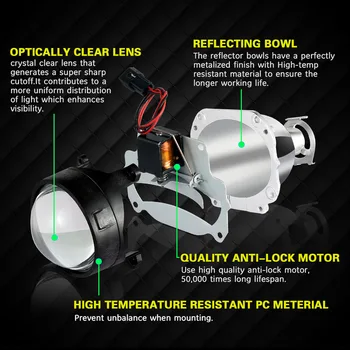 AILEO 2x 2.5 colių Led Angel eyes Bi-xenon Projektoriaus objektyvas Vairavimo Šviesos DRL H4, H7, H11 Automobilių Modifikavimas, Optikos Naudoti H1 šviesos Universalios