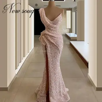 Vestidos De Dubajus Ilgai Keltas Suknelės Vestuvėms 2020 Rožinės Spalvos Blizgučiai Padalinta Dumblo Vakarinę Suknelę Saudo Arabų Užsakymą Turkijos Kaftans