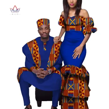 Afrikos Porą Drabužių Afrikos Suknelės Moterims heidi bazin Riche Ilgos Suknelės Afrikos Vyrų Spausdinti Suknelė Viršaus ir Kelnės WYQ221