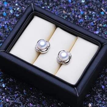 FENASY Natūralių Gėlavandenių Perlų Auskarai, Perlų Papuošalai 925 Sterling Silver Korpuso Forma Stud Auskarai Moterims Su Dovanų Dėžutė