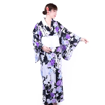 Japonų Stiliaus Cosplay Moterų Kimono Gėlių, Vyšnių ilgomis Rankovėmis Medvilnės Ilgas Mantijas Tradicinis Japonijos Mados Yukata Suknelė