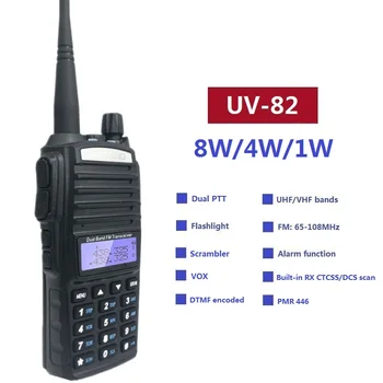 2VNT Nekilnojamojo 8W Walkie Talkie Baofeng UV-82 Kumpis Radijo siųstuvas-imtuvas VHF UHF Nešiojama CB Radijo Stoties Siųstuvas Medžioklės UV82