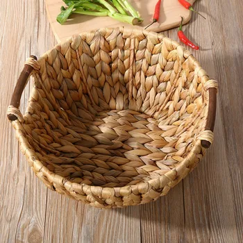 Kūrybos rotango šiaudų vaisių krepšeliai Dekoratyvinis rankenos laikymo krepšius duonos, krepšiai, krepšeliai, pinti iškylą krepšelį WJ111342