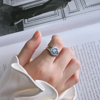 Minimalistinio 925 Sterlingas Sidabro Šviesą Ar Senas Pusės Veido Mergina Žiedas INS rodomojo Piršto Žiedą
