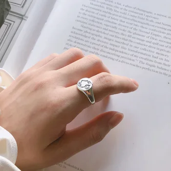 Minimalistinio 925 Sterlingas Sidabro Šviesą Ar Senas Pusės Veido Mergina Žiedas INS rodomojo Piršto Žiedą