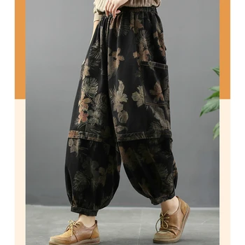 Max LuLu Korėjos Dizaineris Prabanga Žiemos Pantalons Moterų Atsitiktinis Palaidų Spausdinti Jean Ponios Derliaus Gėlių Džinsinio Audinio Kelnės Plius Dydis