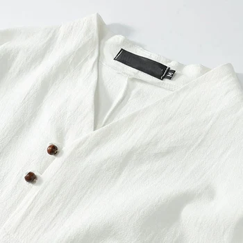 Vasarą Vyrai kinijos stilius derliaus dydžio marškinėliai trumpomis Rankovėmis Tees negabaritinių 7XL 8XL 9XL v-kaklo lino marškinėlius 60 62 64 66 68 60