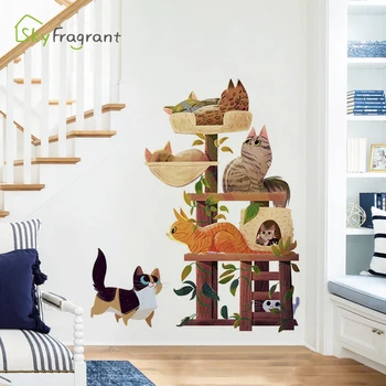 Šiaurės kūrybos katės sienų lipdukai, lipnios įėjimo dekoras miegamasis dekoro animacinių filmų lipdukai, vaikų kambario, apdaila, namų dekoro