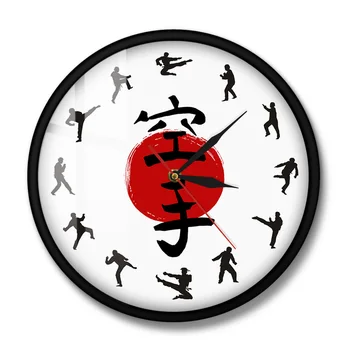Fistfight Karatė Sienos Kabo Dekoro Silent Sienos Žiūrėti Japonų Kovos Meno Karatė Siluetai Kambarį Dekoratyvinis Sieninis Laikrodis