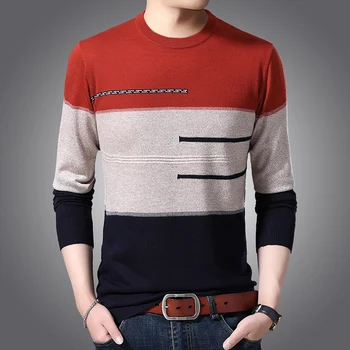 2021 Naujas Mados Prekės Ženklo Megztiniai Vyrams (Puloveris) O-Kaklo Dryžuotas Slim Fit Džemperiai Trikotažas Žiemos Korėjos Stiliaus Atsitiktinis Mens Drabužiai