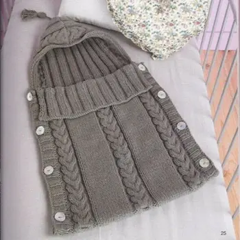 Naujagimio megzti šiltas miegmaišis mygtukai gobtuvu medvilnės kūdikiams, vaikams miego maišą wrap vežimėlio priedai