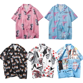 Vyrai Havajų Marškinėliai Vasaros Turn-žemyn Apykaklės Marškinėliai Streetwear Hip-Hop Negabaritinių Marškinėliai Ins Stiliaus Unisex Marškinėliai