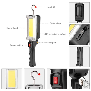 Sanyi Magnetinio Automobilių Remonto Darbai, Šviesos, 2 Rūšių COB LED Žibintuvėlis USB Įkrovimo 18650 Žibintuvėlis, Nešiojamų Žibintų, Kempingas Medžioklė