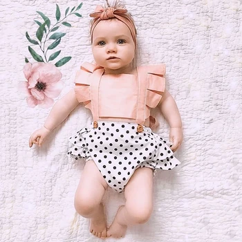 Naujagimio Bamblys Kūdikiui Baby Girl Bodysuit Vasaros Rankovių Pynimas Backless Dot Gėlių Jumpsuit Kratinys Drabužiai, Apranga