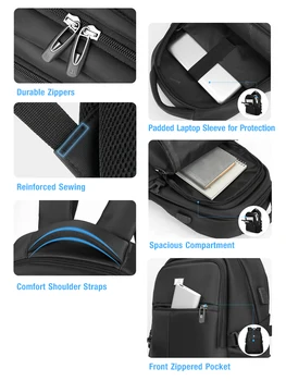 BaLang Laptop Backpack for 15.6 colio Baterija USB Prievado Kompiuterio Kuprinės Vyrų Vandeniui Žmogus, Verslo Dayback Moterų kelioniniai Krepšiai