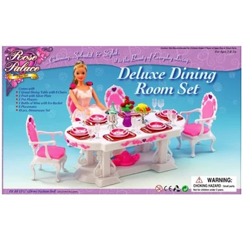 Naujas Atvykimo Lėlės Priedai, Namų Baldai Modernus Valgomasis Stalas su 6 Kėdėmis Tablewares Barbie Vaikams Kalėdų/Gimtadienio Dovana