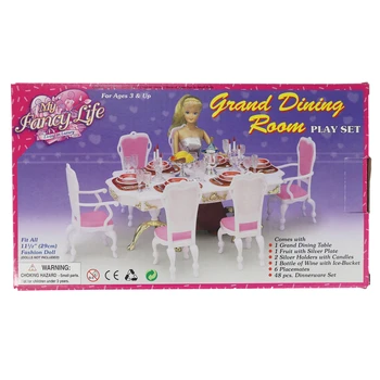 Naujas Atvykimo Lėlės Priedai, Namų Baldai Modernus Valgomasis Stalas su 6 Kėdėmis Tablewares Barbie Vaikams Kalėdų/Gimtadienio Dovana