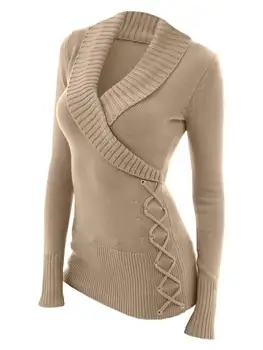 Wipalo Naujas Moterų V-Kaklo Džemperis Moterų Ilgas Rankovėmis vientisos Spalvos Megztinis Megztiniai Ponios Viršūnes Traukti Femme Atsitiktinis 2019 Džemperiai